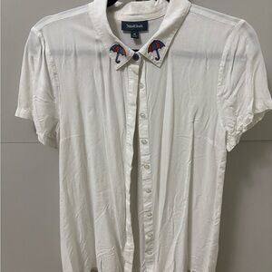 Modcloth White Shirt with Colorful Umbrella Embroidery
